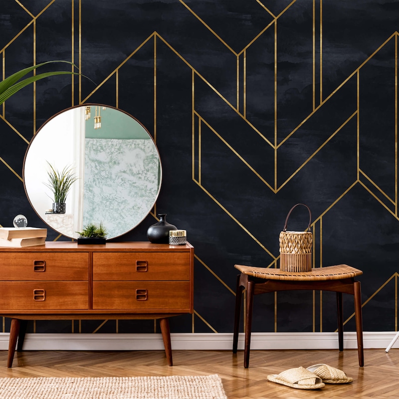 Black and Gold Wallpaper - Etsy