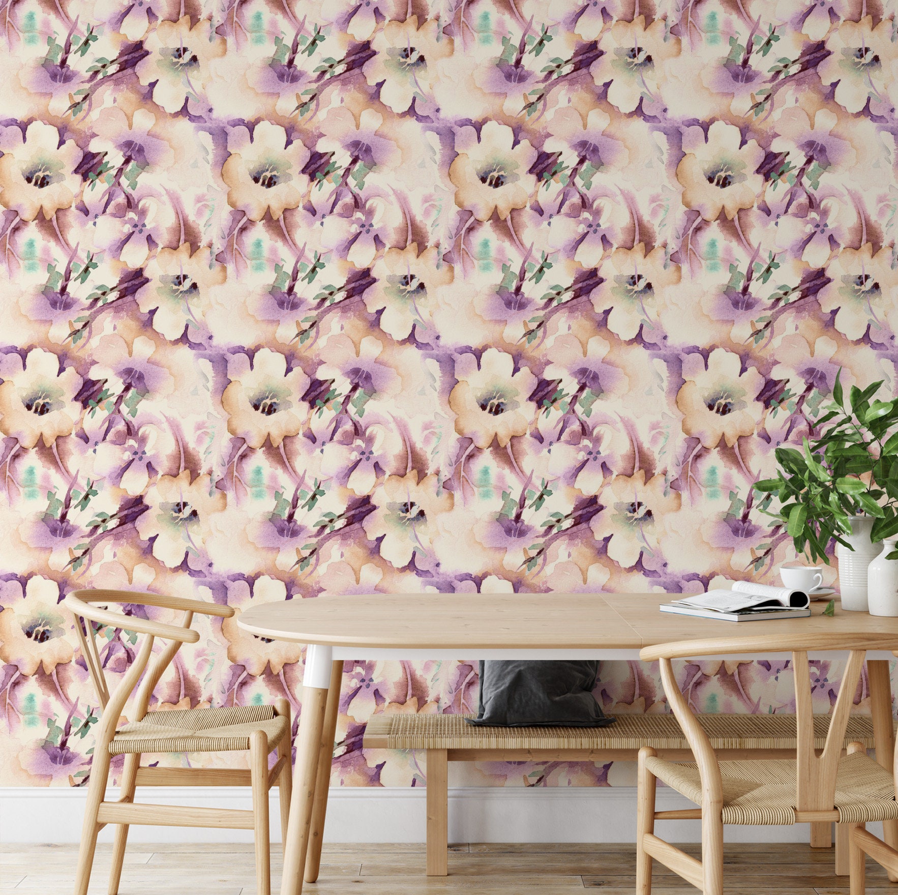 Peel and Stick Wallpaper Flower Beige Wallpaper Removable | Etsy