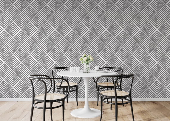 Peel and Stick Wallpaper Home Decor Gray & White Geometric - Etsy