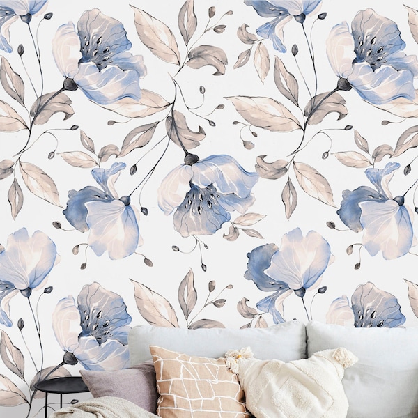 Blue Temporary Wallpaper Etsy