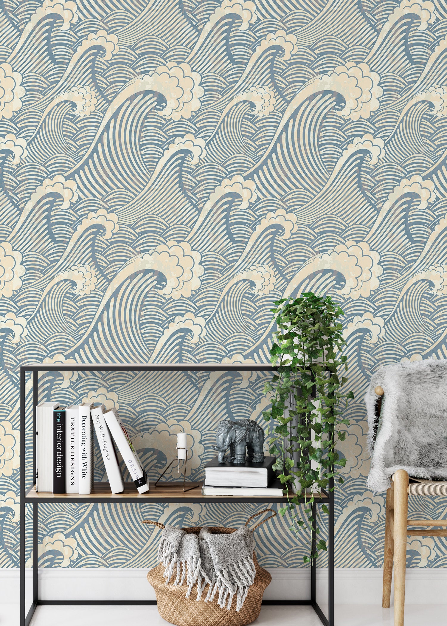 Japanese Waves Wallpaper Peel and Stick Wallpaper Wave Self - Etsy