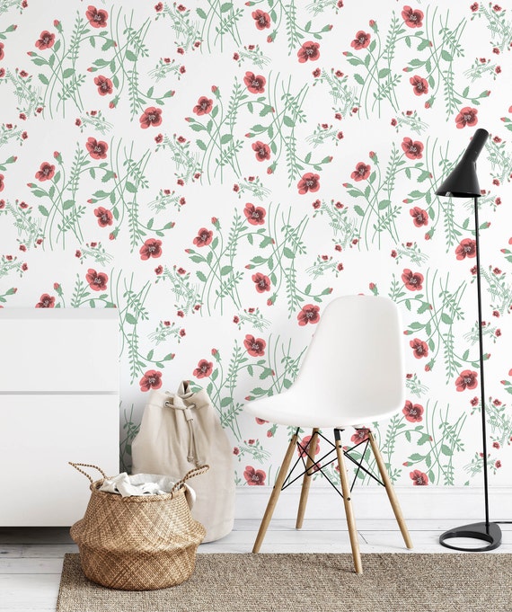 Peel and Stick Wallpaper Floral Wallpaper Wall Mural Etsy