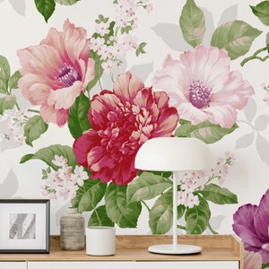 Pink Purple Peony Wallpaper, Floral and Botanical Wallpaper, Watercolor ...