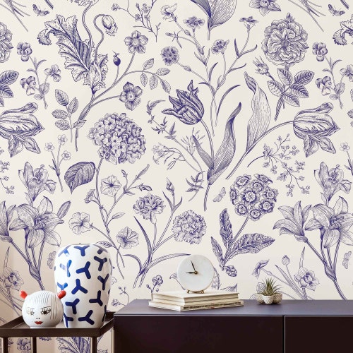 Flowers Wallpaper Kitchen Removable Wallpaper Smooth and Etsy