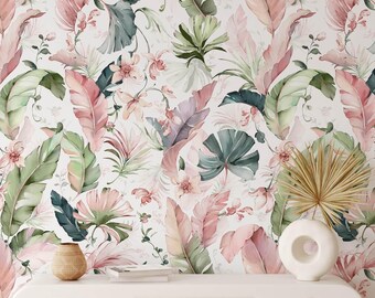 Boho Tropical Leaf Wallpaper Removable Peel and Stick Wall Mural Nursery Decor