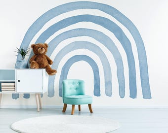 Blue Watercolor Rainbow Wall Mural Removable Peel and Stick Kids Wallpaper