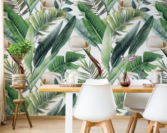 Tropical Banana Leaf Wallpaper Botanical Peel and Stick Removable Wall Mural