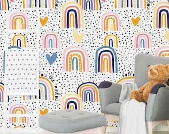 Rainbow Stripe Peel and Stick Wallpaper Playful Kids Room Decor Removable
