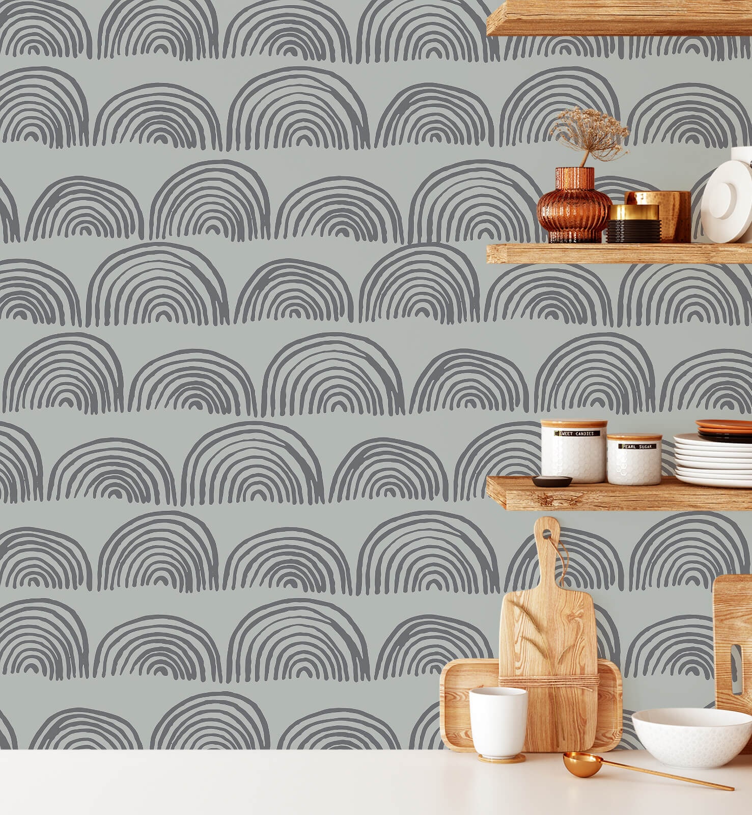 Unique Grey Wallpaper, Mid Century Modern Style wallpaper, Grey Modern Wallpaper, Abstract Design for Bedroom, Removable Vinyl Wallpaper