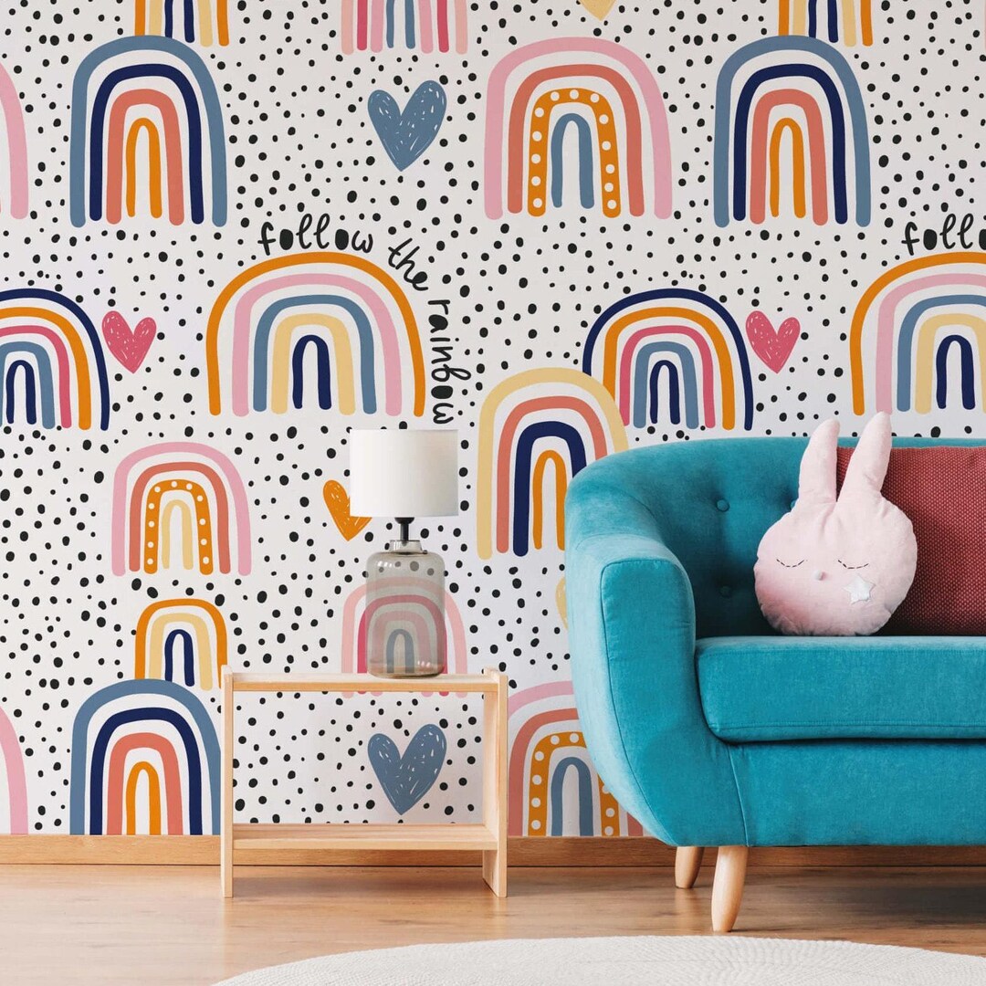 Kids Wallpaper Removable Peel and Stick Colorful Rainbow Wall Mural for ...