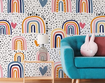 Colorful Rainbow Dot Wallpaper Removable Peel and Stick Mural for Kids Rooms