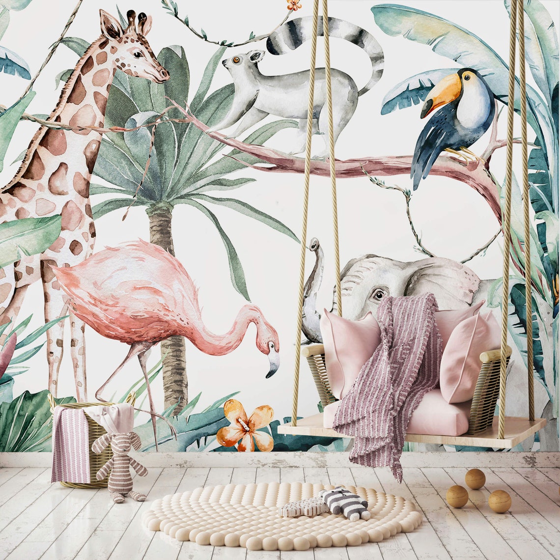 Safari Wallpaper for Children Nursery Wall Decor With - Etsy
