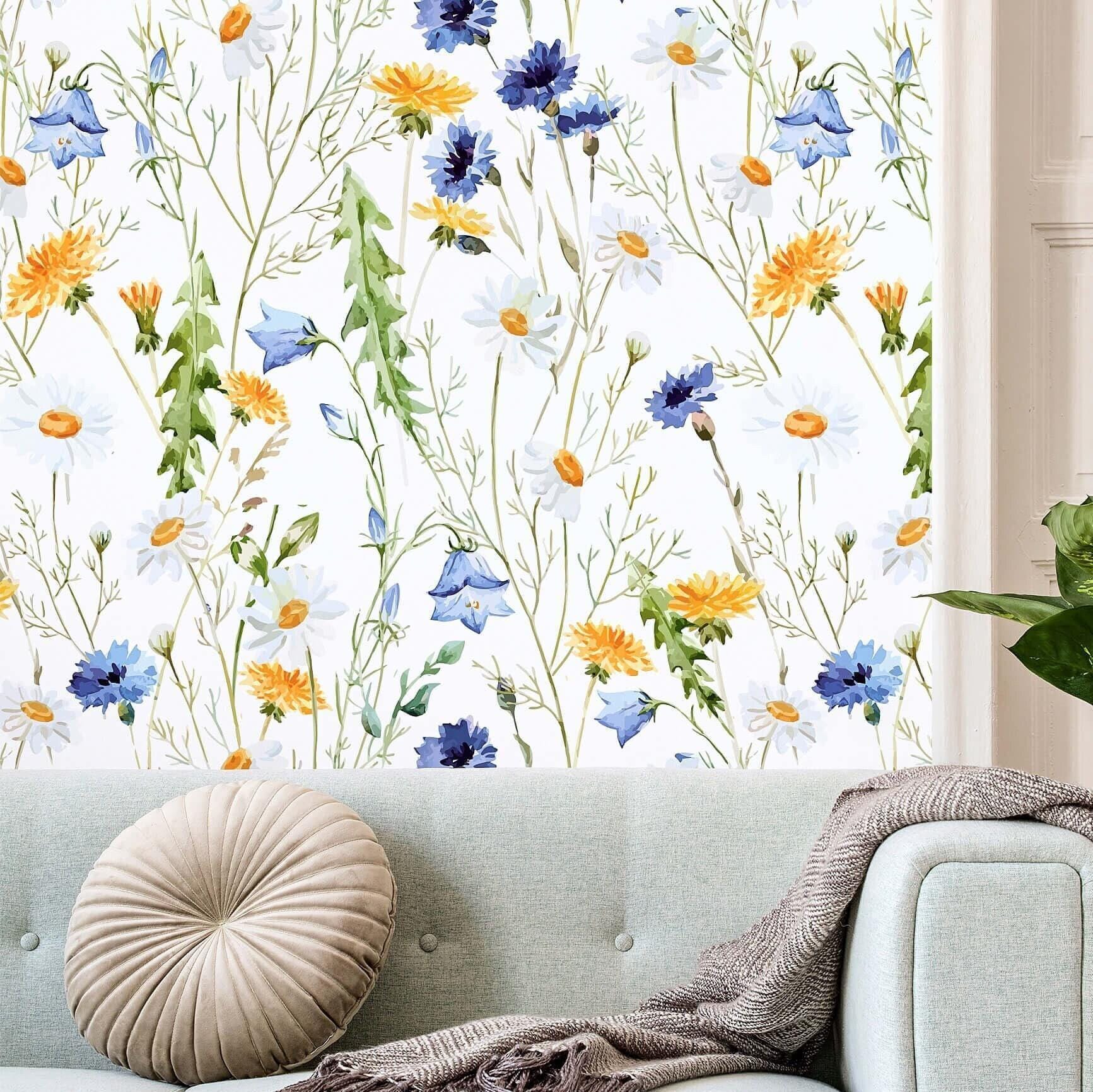 Watercolor Wildflower Wallpaper Yellow Floral Wallpaper Abstract ...