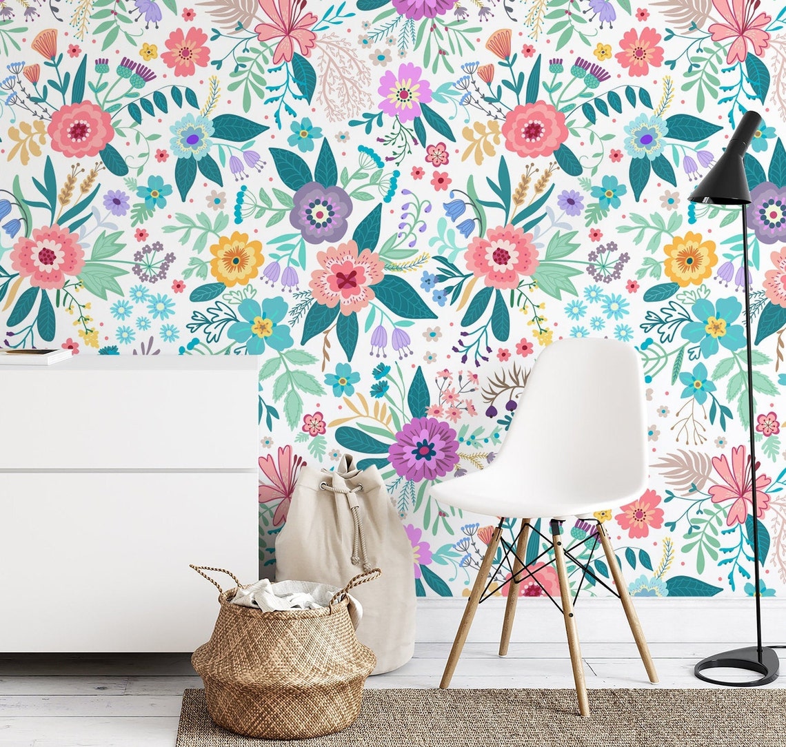 Peel and Stick Wallpaper Custom Floral Wallpaper Removable | Etsy