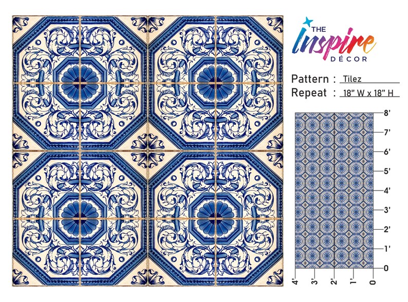 Mediterranean Blue Tile Wallpaper Blue and White Moroccan - Etsy