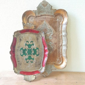 2 Italian Florentine trays gilded Florentine style vintage baroque style golden