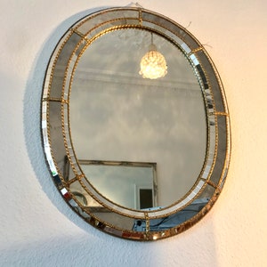 Large oval Venetian MURANO mirror with BRASS decoration and 3 facet mosaic glass. real craftsmanship!