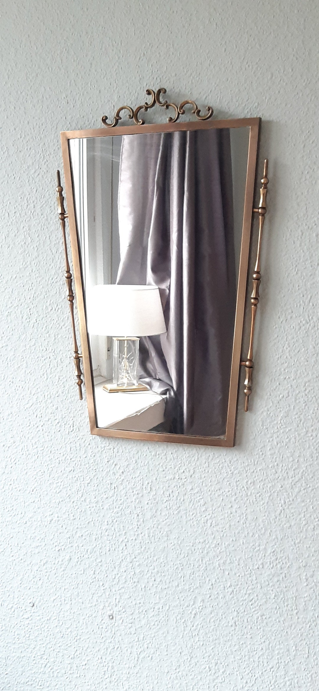 VINTAGE Brass WALL MIRROR, Trapezoidal Shape, Gold Frame, Art Deco