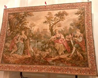 Tapisserie Gobelins Française 50x50 Cm – Paysage Parisien (Notre-Dame, Seine, Pont)