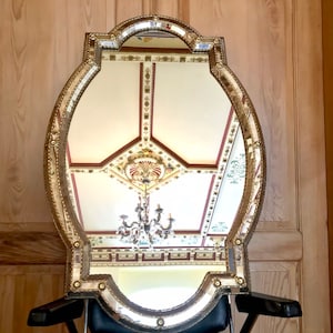 Opulent large Palazzo Venetian MURANO mirror with BRASS decoration and 3 facet mosaic glass. Real handcraft!