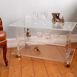 GALOTTI-Acrylic Bar Cart Serving trolley Phono trolley on wheels Vintage Mid-Century Low-Board side table. very stylish