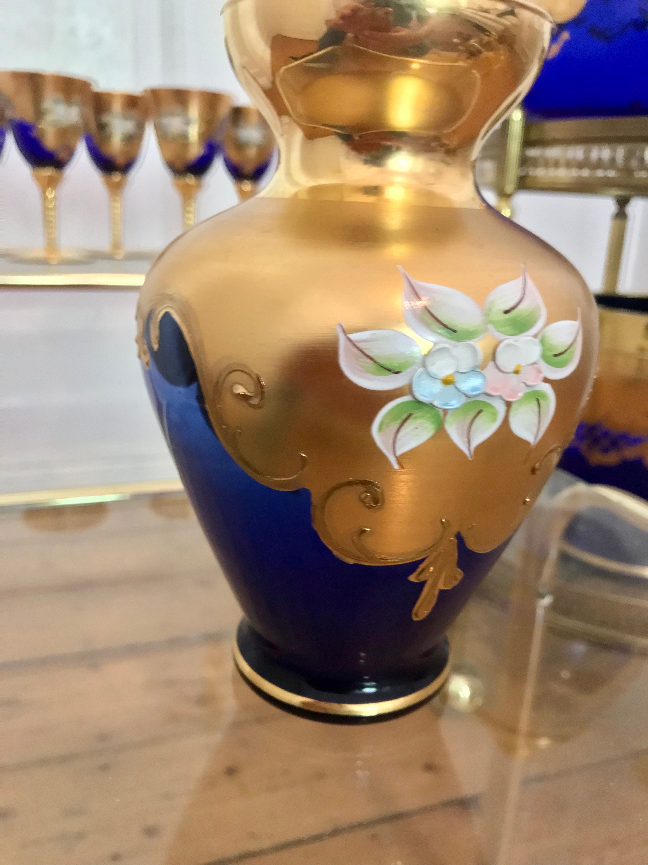 Original Venetian Murano Tre Fuocchi Vase, 24K Gold Leaf Enameled