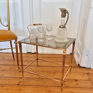 Beautiful elegant Venetian SIDE TABLE set of 2 made of BRASS with mirrored Murano smoked glass shelf. Timeless design!