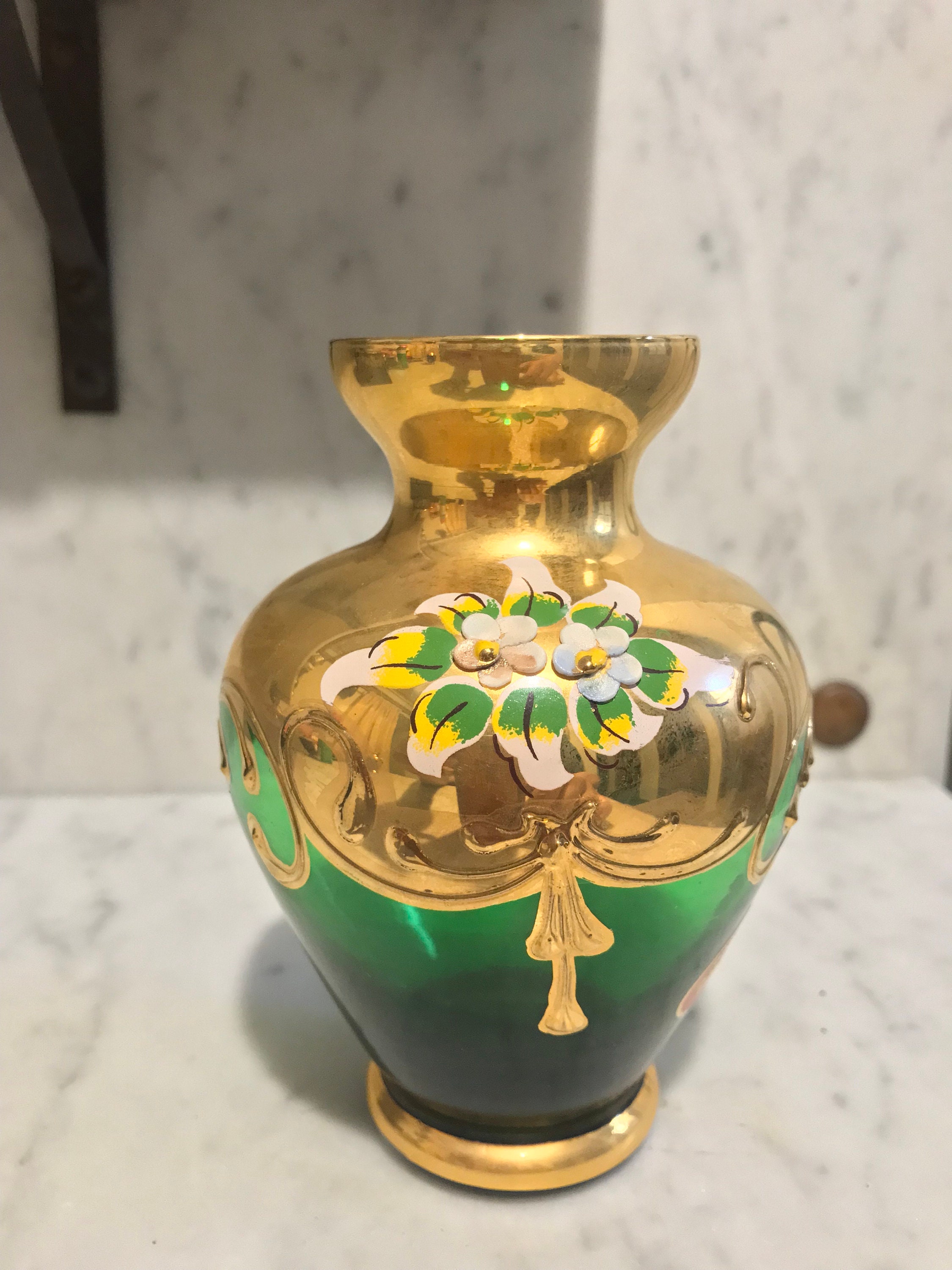 Tre Fuochi Italian Venetian Murano Glass Bohemian Emerald