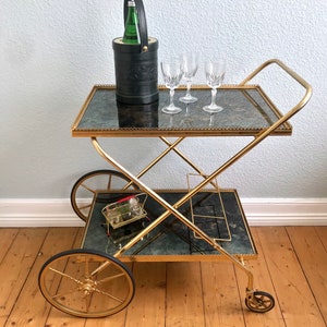 Vintage 60s BAR CART signed / SERVING CART / TEA CART with Murano glass plates neoclassicism. Exclusive & timeless design