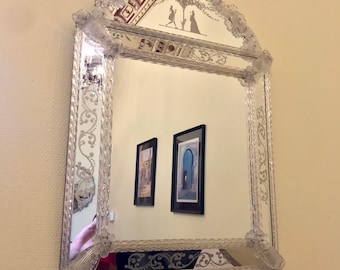 ベネチアン・ムラーノガラスの鏡（花柄、立て掛け可）1950年代、50年代