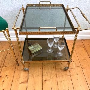 Extravagant Neoclassical BAR CART TEA CART SERVING CART Empire style solid brass with removable tray. Vintage eye catcher.
