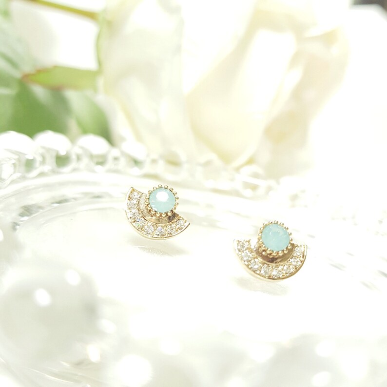 Antique Earrings Unique Earrings mint Korean Earrings Silver Post Cubic Stud feminine Earrings Dainty Earrings half moon earring