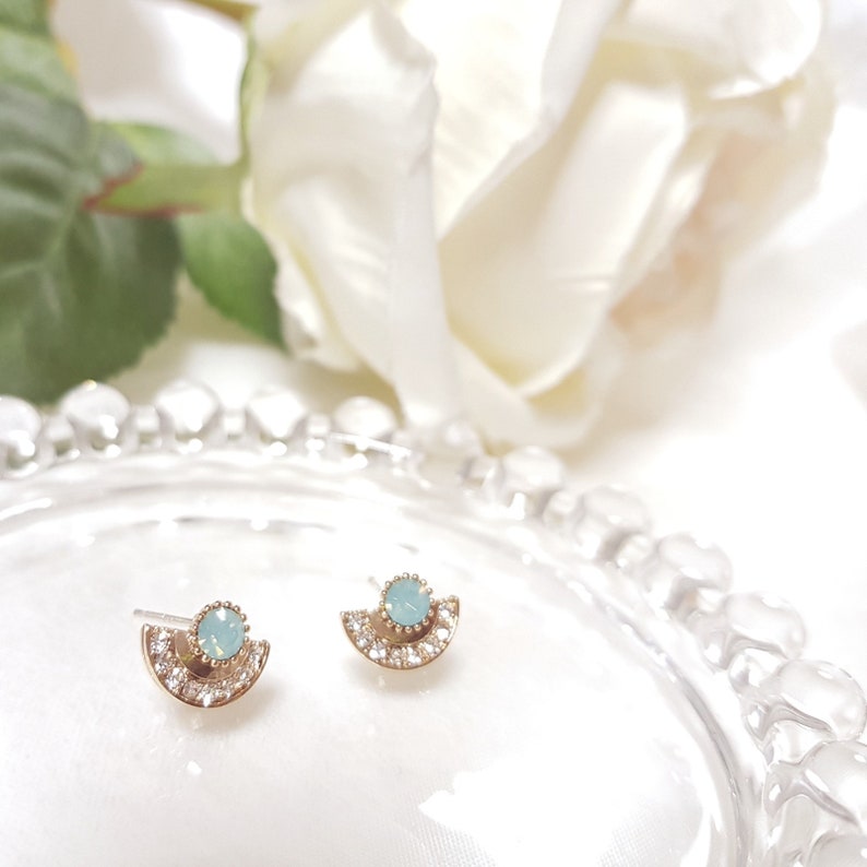 Antique Earrings Unique Earrings mint Korean Earrings Silver Post Cubic Stud feminine Earrings Dainty Earrings half moon earring
