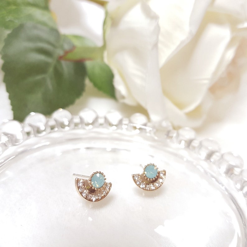 Antique Earrings Unique Earrings mint Korean Earrings Silver Post Cubic Stud feminine Earrings Dainty Earrings half moon earring