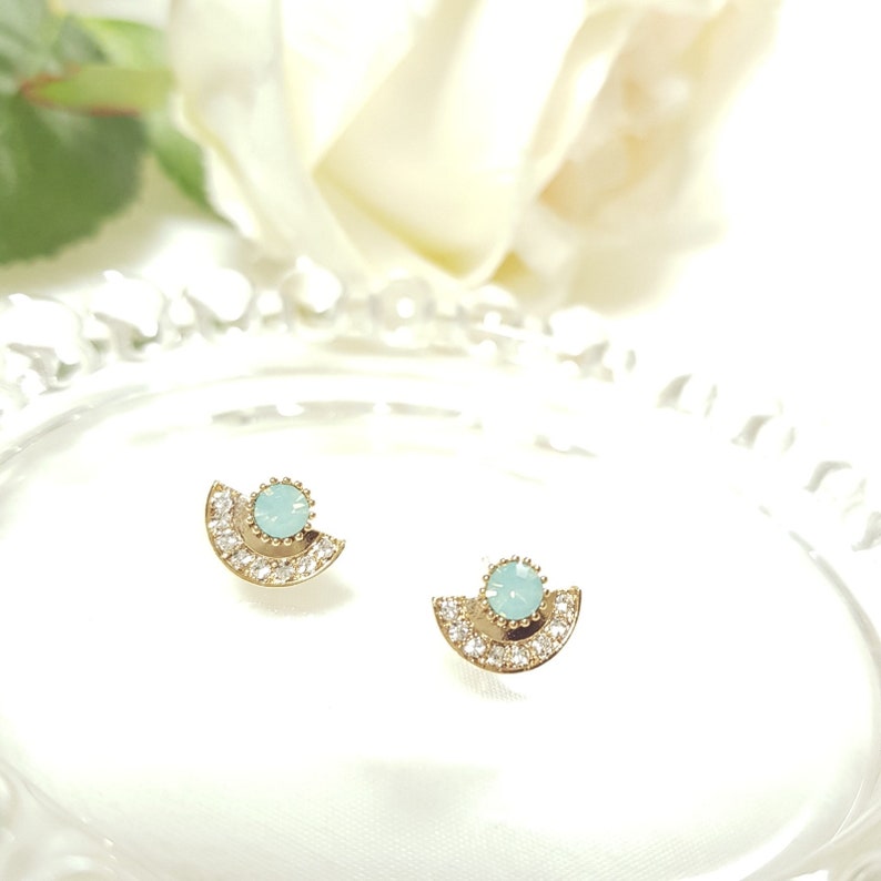 Antique Earrings Unique Earrings mint Korean Earrings Silver Post Cubic Stud feminine Earrings Dainty Earrings half moon earring