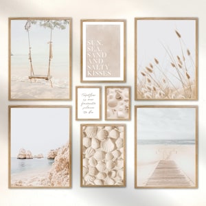 Poster Set - Dreamy Beach - 8 Premium Wandbilder - Pampasgras, Meer, Muscheln, Maritim, Wohnzimmer, Schlafzimmer - Rahmen optional ARTFAVES®