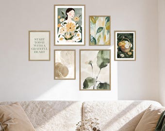 Poster Set - Abstract Green Elegance, multi-panel picture wall, abstract art wall art, living room decor pictures, by ARTFAVES®