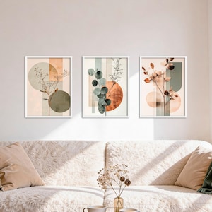 Ensemble d'affiches - Art floral abstrait 2, tableau mural multi-panneaux, art mural de fleurs séchées, décoration de salon, par ARTFAVES®