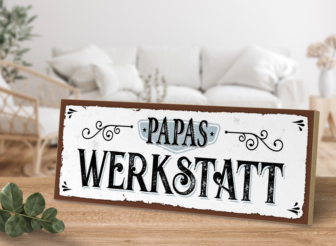 Holzschild mit Spruch Papa's Werkstatt von ARTFAVES® Etsy.de