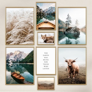 Set di poster - BEAUTIFUL EARTH - 8 quadri da parete premium per soggiorno e camera da letto - Dolomiti, lago, verde, blu - cornice opzionale - ARTFAVES®