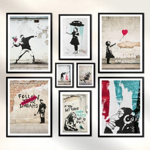 Set di poster - Banksy Street Art - 8 stampe artistiche da parete di alta qualità per soggiorno e camera da letto - Poster di Banksy - Con cornice / Senza cornice - ARTFAVES®
