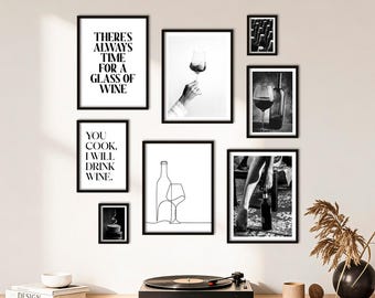 Set di poster - Wine Time, composizione a pannelli multipli per la parete, arte murale a tema vino, quadri decorativi per il soggiorno, di ARTFAVES®