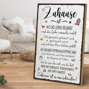 Holzschild mit Spruch - Zuhause ist wo das Leben beginnt - von ARTFAVES®