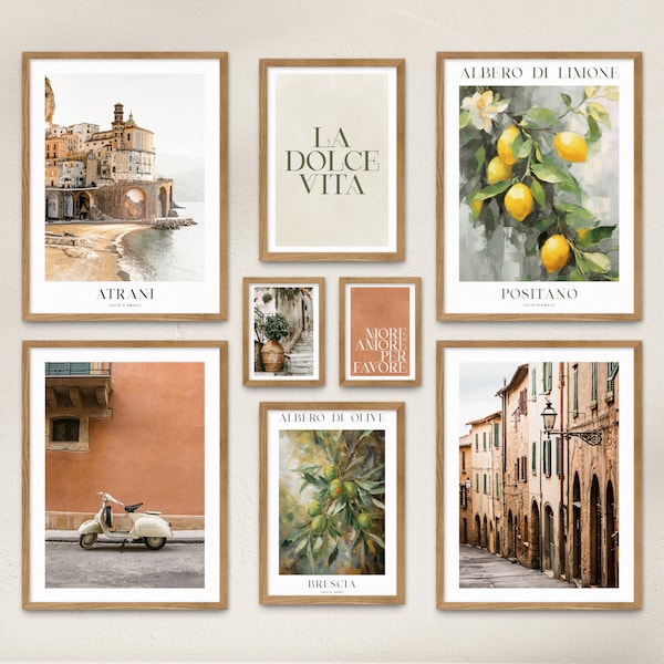 Poster Set - La dolce vita Italy / 8 Premium Wandbilder für Wohnzimmer, Schlafzimmer / Italien, Toskana / Rahmen optional / ARTFAVES®