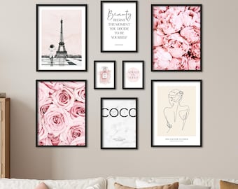 Poster Set - Coco Rose, multi-panel picture wall, pink wall art, living room decor pictures, by ARTFAVES®