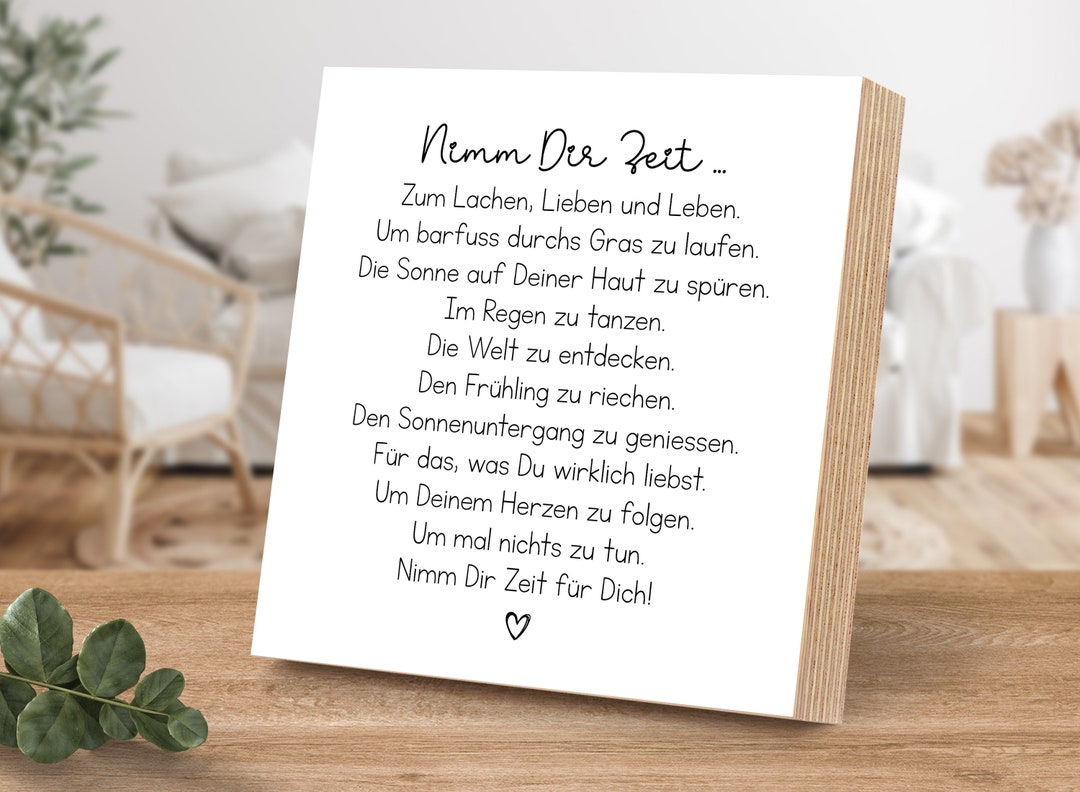 Holzbild mit Spruch Nimm Dir Zeit zum Lachen, Lieben und Leben von