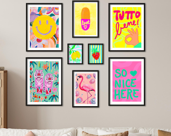 Poster Set - Dopamine Decor Fun, multi-panel picture wall, colorful pictures, dopamine posters, living room decor pictures, by ARTFAVES®