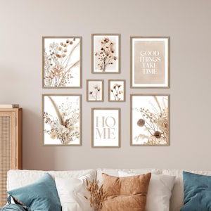 Poster Set - Beige Dried Flowers, mehrteilige Bilderwand, Wandbilder Trockenblumen, Wohnzimmer Deko Bilder, von ARTFAVES®