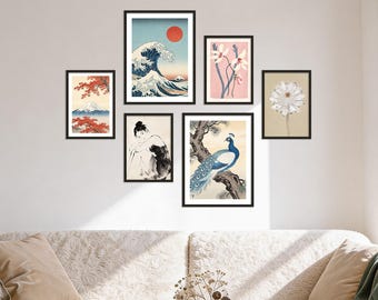 Poster Set - Art Gallery Japan, multi-panel picture wall, Hokusai wall art, living room decor pictures, by ARTFAVES®