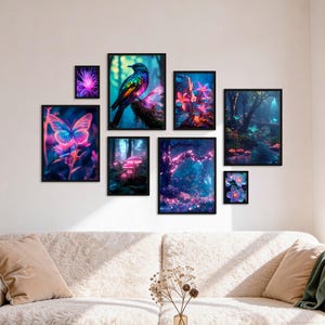 Poster Set - Futuristic Neon Forest, mehrteilige Bilderwand, Wandbilder Gamer, Wohnzimmer Deko Bilder, von ARTFAVES®